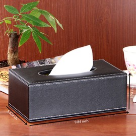 /N Rectangular PU Leather Tissue Box Napkin Holder, Used in Home Office, Hotel Room Napkin Box, Decorative Black (Black)