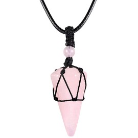 mookaitedecor Natural Rose Quartz Crystal Point Pendant Necklace for Women, Hexagonal Pink Crystal Quartz Necklace Semi Precious Stone Necklace Healing Crystal Reiki Chakra Birthday Jewellery Gift