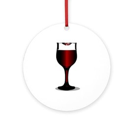 CafePress Lipstick Wine Glass Round 4" MDF Holiday Ornament