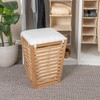 Household Essentials Slatted Natural Bamboo Hamper with Cushioned Lid and