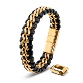 SERASAR Mens Bracelets 20cm Gold Gift-Box Genuine-Leather Cowhide Braided Adjust-Able Magnetic-Clasp Multi-Layer Wrap Jewellery-Box Rope Man Mans Male Mens Bracelets Band Jewelry Accessories