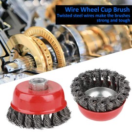 Wire Brush for Angle Grinder, 4Pcs Rotary Twist Knot Wire Brush Set, Flat Cup Steel Angle Grinder Wire Brush Set for Weld Cleaning Paint & Rust Removal