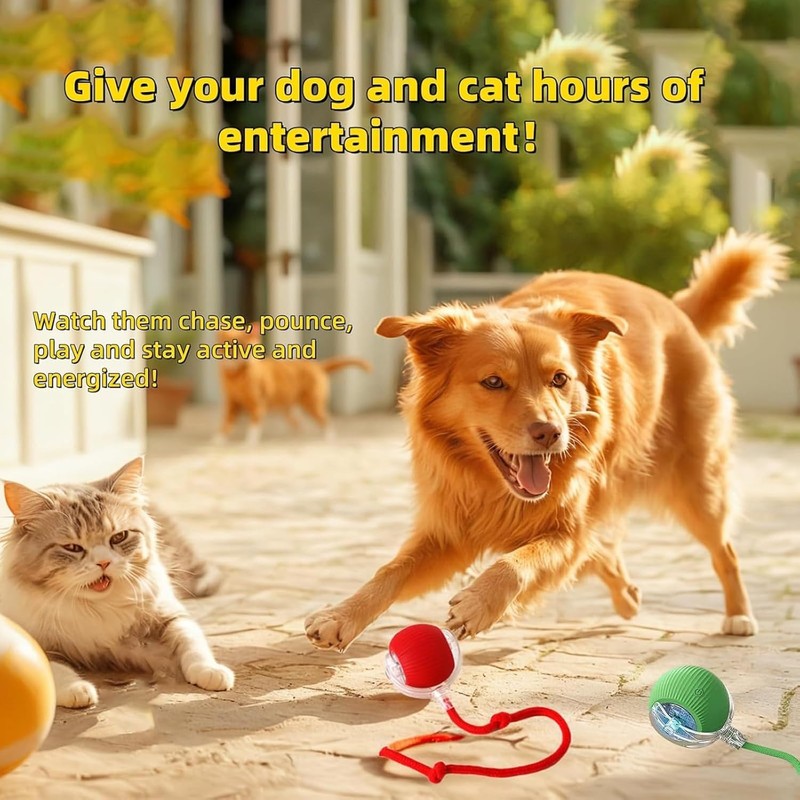 JinRui-T 2 PCS Active Rolling Ball with Tail for Dogs,Chewie