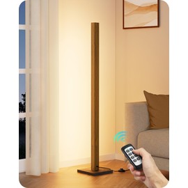 EDISHINE Mid Century Modern Floor Lamp with Remote, Dimmable Wood LED Corner Lamp, Minimalist Standing Mood Lighting for Living Room, Bedroom, Office, 7 Color Temperature 2700K~6000K, 48.43"