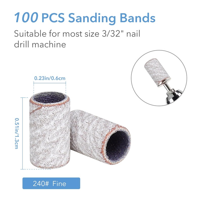 GazePlus 100 Pcs Sanding Bands for Nail Drill with 1