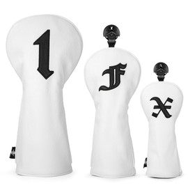 Golf Club Head Covers for Driver Cover, Fairway Wood Cover, Hybrid Headcover, 3pcs/Set Premium Leather Golf Headcovers Set with Interchangeable No. Tags 3 Wood Headcover (3pcs/Set (White))