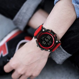 Gosasa Big Dial Digital Watch S Shock Men Military Army Watch Water Resistant LED Sports Watches (A Red)