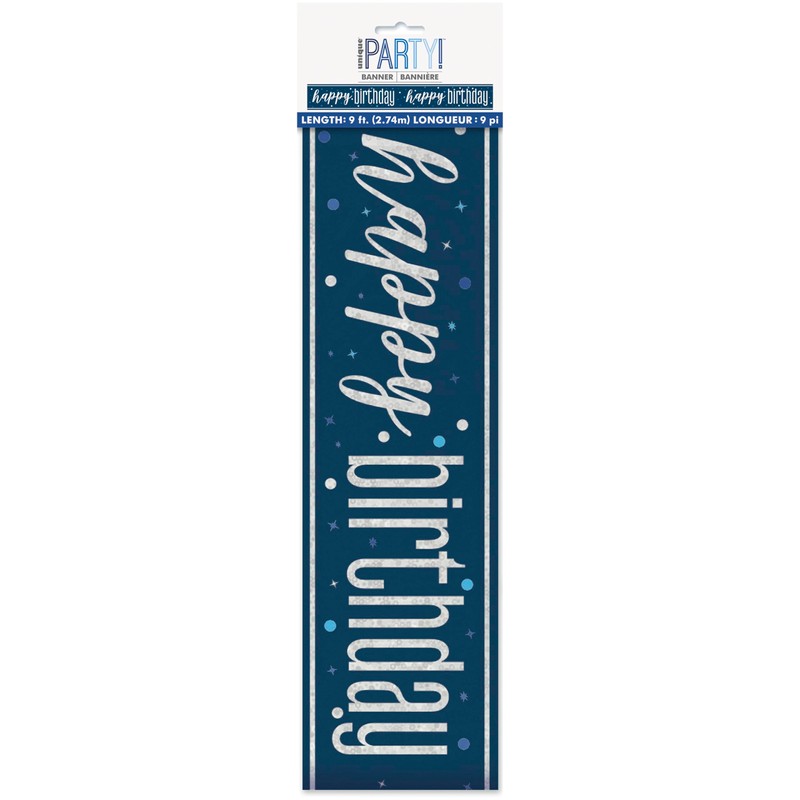 Unique 82546 Foil Happy Banner-2.74 m-Glitz Blue Birthday Party-1 Count
