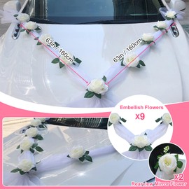 Wedding Car Decorations Kit - Floral Garland & Satin Bows, Elegant Wedding Car Decor for Bride, Luxury Wedding Accessories for Newlyweds