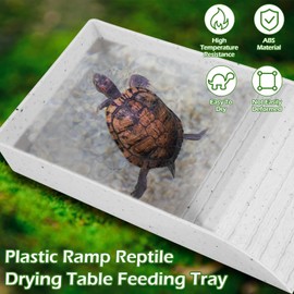 Eummy Tortoise Water Dish Tortoise Bath Dish Anti Slip Reptile Pool Bowl with Ramp Reptile Feeding Box Dish Plastic Turtle Food and Water Bowl Tortoise Accessories for Basking Feeding Bathing (White)