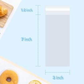 Cherodada 3"x 7", Clear Self Sealing Cellophane Bags for Gift Wrapping, Wrapping Candies, Cookies, Chocolates, Popcorn (200 Pcs)
