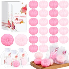 Liliful 50 Sets Pumpkin Baby Shower Favors Fall Thanksgiving Baby Shower Decorations Mini Pumpkin Soap Thanks Cards Gift Bags with String for Wedding Bridal Autumn Party Gifts for Guest(Pink)