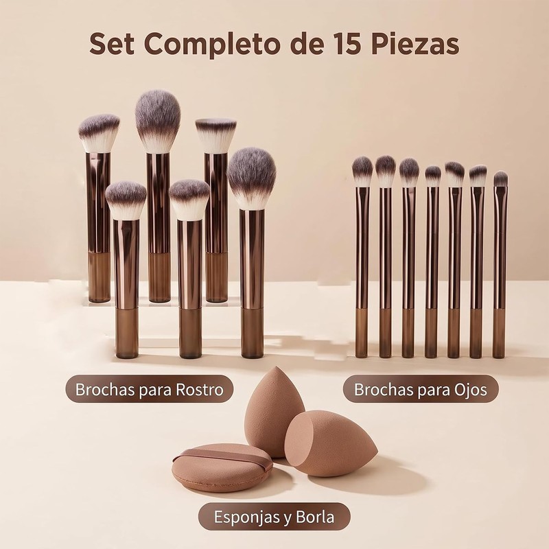 Brochas de Maquillaje Profesional 15 Set,Maquillaje con Esponja Multifuncional,Aluminio con