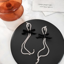 Bow Earrings for Women Gold Bow Stud Earrings Dainty Bowknot Earrings Long Tassel Bow Dangle Earrings Sparkly Rhinestone Drop Earrings Christmas Gifts Stocking Stuffers for Women