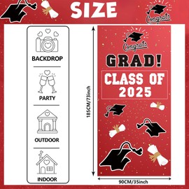 Red Graduation Party Decorations Set with Class Of 2025 Door Porch Banner Foil Balloons and Latex Balloons Decorations Graduation Party Supplies for School College Classroom Decor