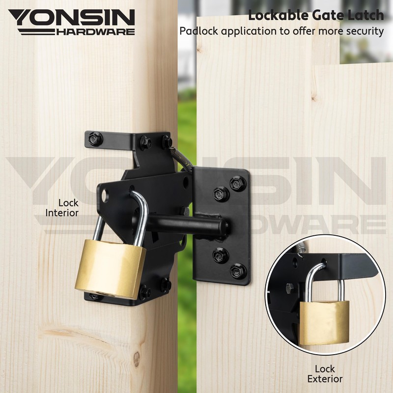 YONSIN Self Locking Gate Latch Heavy Duty for Wooden Fence