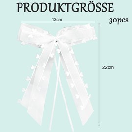 Megcdtr Wedding Car Bows Pack of 30 White with Heart Bows, Car Bows Antenna Bows, Wedding Bows for Wedding Decoration, Car, Table, Room, Party Decoration (22 x 13 cm)