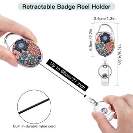 Soleebee JoJo Retractable Carabiner Keys, Double-Sided Motif, Flower ID, JoJo Key Fob for Nurse, Teacher, Student, ID Name Badge Holder with Belt Clip for Card Holder, Pack of 3