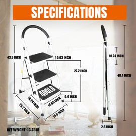 Torin 3-Step Folding Ladder, 400lbs Step Stool with Anti-Slip Pedal, Sponge Handle for Garden, Household, Offices, ATRJZ9023BB