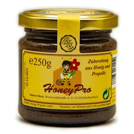 BeekeeiBeck® HoneyPro/Propolis Honey without Alcohol and Additives, Directly from Beekeepers - German Beekeeper Honey with Natural Propolis (250g)