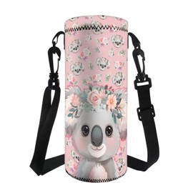 COEQINE Koala Cute Animal Insulated Water Bottle Carrier Bag 1.5L Pink Floral Water Bottle with Shoulder Strap