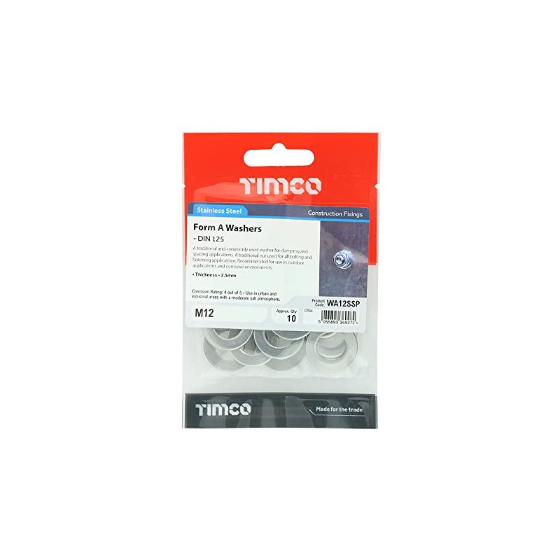 TIMCO Form A Washers DIN125-A A2 Stainless Steel - M12
