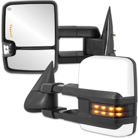 KUIPERAUTO White Power Heated Towing Mirrors Compatible for 2007-2013 Chevy Silverado Suburban Tahoe GMC Serria Yukon w/Turn light, White Clearance Lamp(Set of 2)