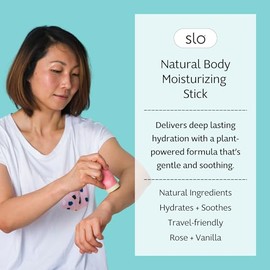 Slo Barra Hidratante Natural | Bálsamo Corporal Para Piel Seca Con Ingredientes Orgánicos | Hidratante Y Nutritivo | Coco, Manteca De Cacao Y Antioxidantes | Ideal Para Viajes | Rosa Y Vainilla | 60 G