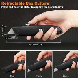 Reginary 20 Pcs Box Cutter Bulk Retractable Utility Knife Heavy Duty Aluminum Alloy Razor Knife for Cardboard Box Carton Opener for DIY, Factory, Home Office(Black)