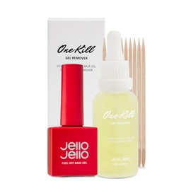 JELLO JELLO One Kill Set (Peel Off Base Gel 10ml + One Kill Remover 30ml Set + 10 cuticle sticks) | Gel Remover, Nail Repair and Health, Easy Remover Gel Nail, Self Gel Nail
