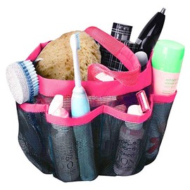 Quick Drying Oxford 8 Pockets Hanging Mesh Shower Caddy Organizer Toiletry Tote Makeup Cosmetic Storage Bag Travel Camp Gym Dorm Bathroom Accessory Pouch Case Holder with Handles Caddy Tote (Rose Red)
