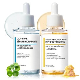 2PC Centella Asiatica Suero y CICA Péptidos Propóleo Suero, 2 En 1 Kit de Sérum , Cuidado Antiedad y Reparador, Luminosidad y Piel Radiante, Fórmula Hipoalergénica para Todo Tipo de Piel (1 Centella y 1 Péptidos)