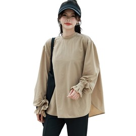 Teddy Rashguard 032 Women's Long Sleeve Rash Guard, Slit Leggings, Setup, Amphibious, No Hood, Cool, UPF 50+, beige