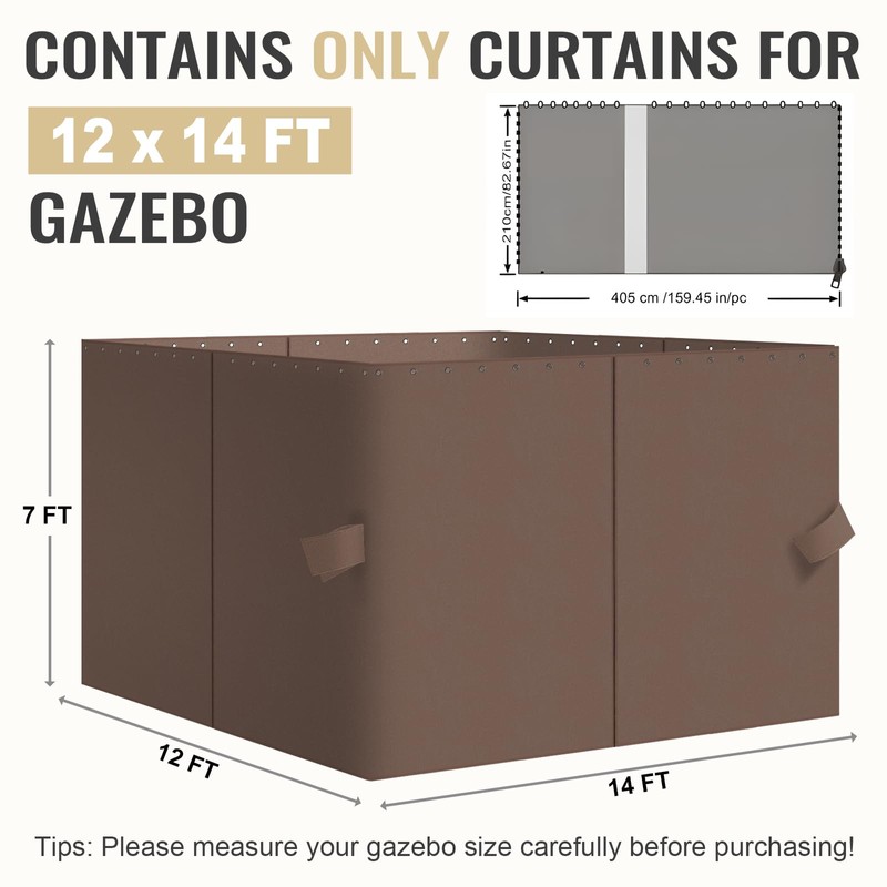 COWVIE 4-Panel 12' x 14' Gazebo Replacement Curtains, Patio Privacy