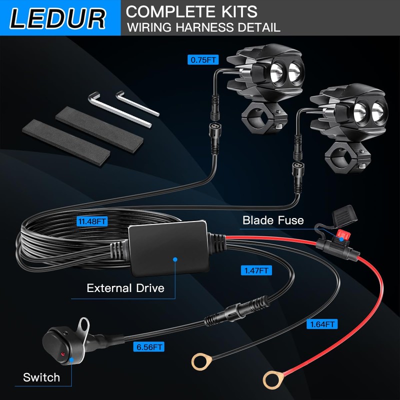 LEDUR Motorcycle Auxiliary Lights Kit White Amber Strobe LED Driving
