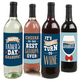 Big Dot of Happiness Grandpa, Happy Father’s Day - We Love Grandfather Decorations for Men - Wine Bottle Label Stickers - Set of 4