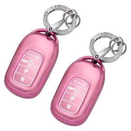 Koongloong 2 Pack Key Fob Cover for Honda 2025 2024 2023 Civic CRV Accord Pilot HRV Pink 5 Button Car Case Shell Keychain Accessories Bling TPU Women Girly