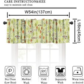 KANEPE - Cortina de cenefas de mediados de siglo para cocina, café, fondo verde clásico, atómico, abstracto, para tratamiento de ventana, cortinas cortas, con bolsillo para barra de comedor