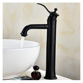 MUOBSBJRX Fashion Brass Basin Faucet hot and Cold Water Faucet Single Lever Black Oil Brushed Bathroom Sink Faucet Basin tap (Color : Black Long)