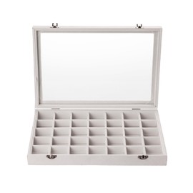Frebeauty Velvet Jewelry Tray,35 Grid Jewelry Organizer with Clear Lid,Earring Holder Organizer Case with Clasp,Drawer Insert for Rings Studs,13.8 x 9.5 x 2 Inches,Gift for Women Girls(Beige)