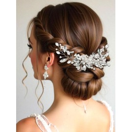 SAWINDA Wedding Hair Comb Crystal Pearl Hair Piece Silver Bride Rhinestone Decorative Hair Accessories for Women and Girls Bridal Shower Parties