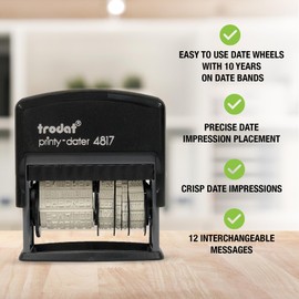 Trodat Printy 4817 Economy Dial-A-Phrase, 12 Popular Office Messages, Month in Letters, Day and Year in Numbers, Rubber Date Stamp – Self Inking (Red)