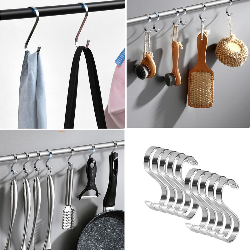 S Hooks,10Pcs S Shaped Hooks for Hanging, S-Shaped Stainless Steel