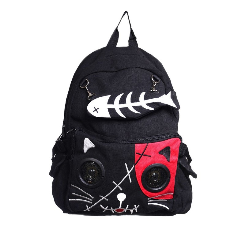 Lost Queen Kitty Speaker Backpack - Black/White/One Size