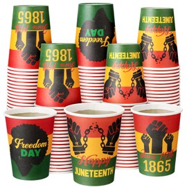 Mumufy 120 Pcs Juneteenth Day Paper Cups 9 oz 1865 June 19th Disposable Paper Drinking Cup Freedom Day Party Favors Happy Juneteenth Day Party Supplies Tableware Decorations