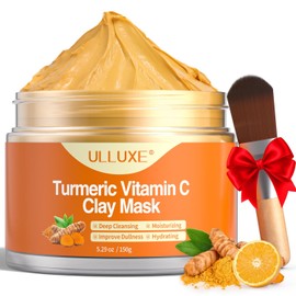 Ullux Turmeric Vitamin C Clay Mask for Dark Spots Dull Skin Moisturizing Blackheads and Pores Cleansing Improves Uneven Tone Facial Skincare Gift 5.29 oz / 다크 스팟 칙칙한 피부 보습 블랙헤드 및 모공 클렌징을 위한 울럭스 강황 비타민 C 클레이 마스크 고르지 않은 톤 개선 얼굴 스킨케어 선물 5.29온스