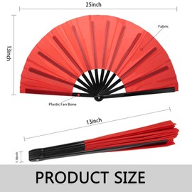 Large Folding Hand Fan, Black, Silk Fabric, 13 Inches