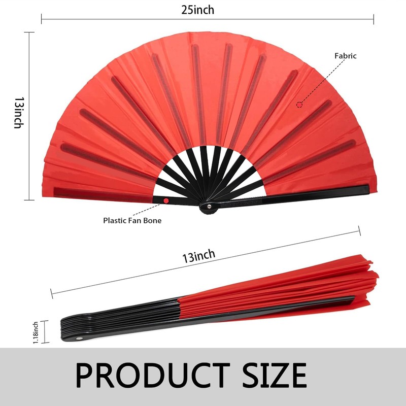 Large Folding Hand Fan, Black, Silk Fabric, 13 Inches