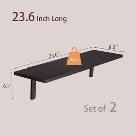 DINZI LVJ Long Wall Shelves, 23.6 Inch Wall Mounted Shelves Set of 2, Easy-to-Install, Wall Storage Ledges with Sturdy Metal Brackets for Living Room, Bathroom, Bedroom, Kitchen, Espresso