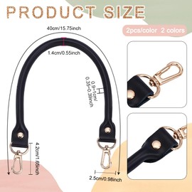 PH PandaHall 4pcs Leather Bag Straps, 15.7 inch Purse Handles Leather Bag Handle Replacement Handle with Golden Swivel Buckles for Handbag Shoulder Bag Tote Crochet Bag, Brown/Balck